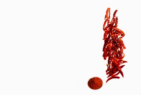 Studio shot of red chili peppers. Photo : David Arky