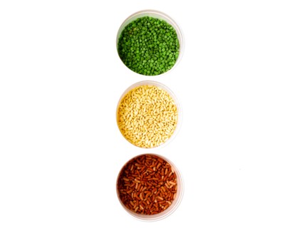 Studio shot of Mixed Seeds making Stop Light sign on white background. Photo : David Arky