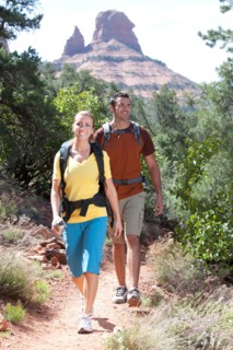 Man and woman hiking outdoors