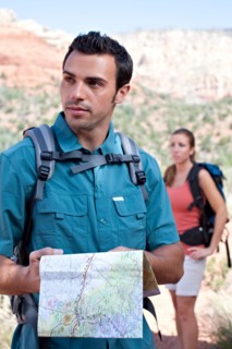 Man and woman hiking outdoors