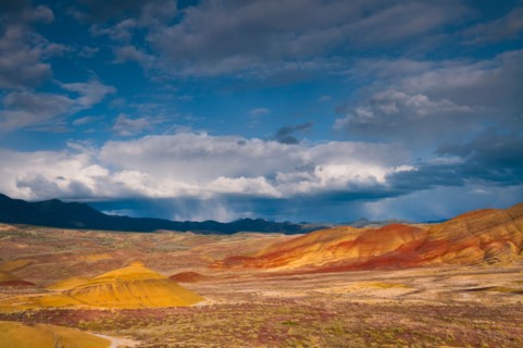USA, Oregon, Mitchell, Painted Hills with storm clouds. Photo: Gary J Weathers