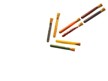 Studio shot of Test Tubes making Arrow shape on white background. Photo : David Arky