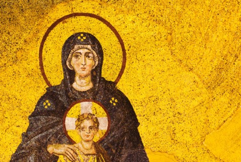 Turkey, Istanbul, Mosaic of Virgin mary and Jesus in Haghia Sophia Mosque .