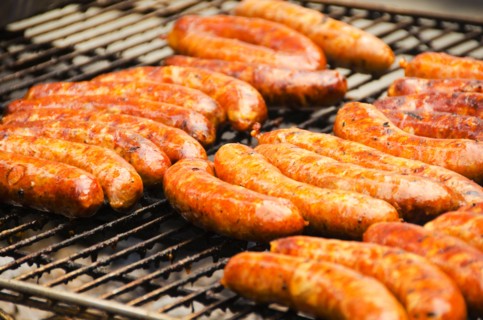 Sausages on barbeque.