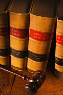 Studio shot of law books and gavel.
