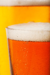 Close-up of lager in glass.