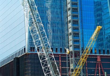 USA, New York, New York City, Lower Manhattan, Ground Zero, Freedom Tower construction site.