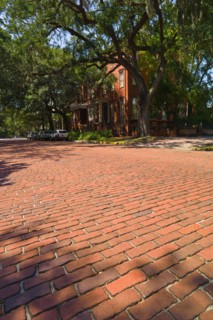 USA, Georgia, Savannah, Street made of red brick.