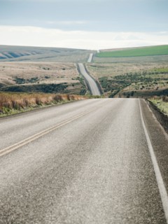 USA, Oregon, Boardman, Rolling landscape with empty road.