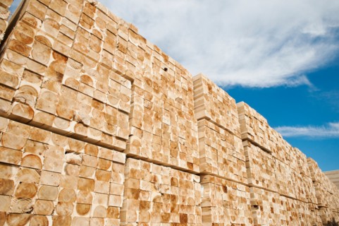 Orderly stack of timber.