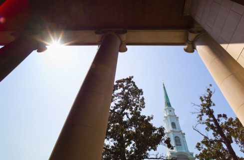 USA, Georgia, Savannah, Presbyterian church tower .