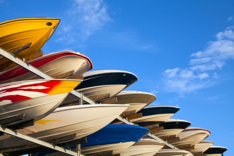 Boats stacked on rack. Photo: John Kelly