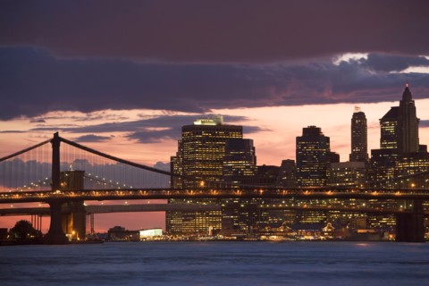 USA, New York State, New York City, Manhattan, Skyscrapers of Manhattan at dusk. Photo : fotog
