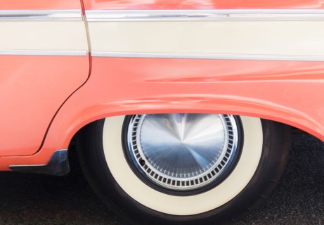 USA, New York State, New York City, Close-up of tire of antique car.