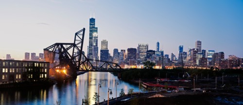 USA, Illinois, Chicago, View from south side with old bridge. Photo: Henryk Sadura