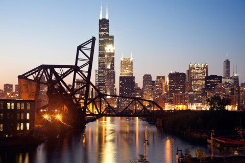 USA, Illinois, Chicago, View from south side with old bridge. Photo: Henryk Sadura