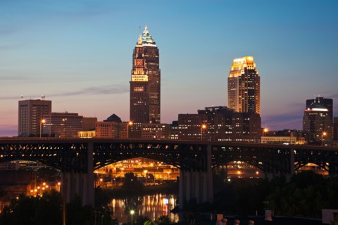 USA, Ohio, Cleveland, Skyline at sunset. Photo : Henryk Sadura