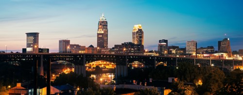 USA, Ohio, Cleveland, Often called city of bridges, at dusk. Photo : Henryk Sadura