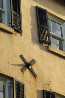 USA, South Carolina, Charleston, Close up of hurricane clamp of building wall.