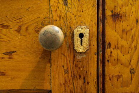 USA, South Carolina, Charleston, Close up of doorknob and keyhole.