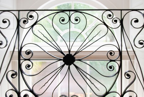 USA, South Carolina, Charleston, Detail of ornate iron balustrade.