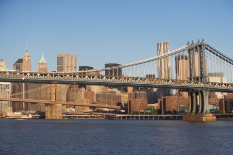 USA, New York State, New York City, Manhattan, Brooklyn Bridge and skyscrapers of Manhattan . Photo