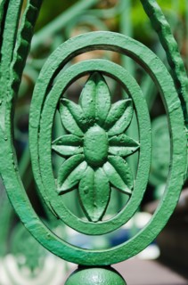 USA, South Carolina, Charleston, Detail of green iron balustrade.