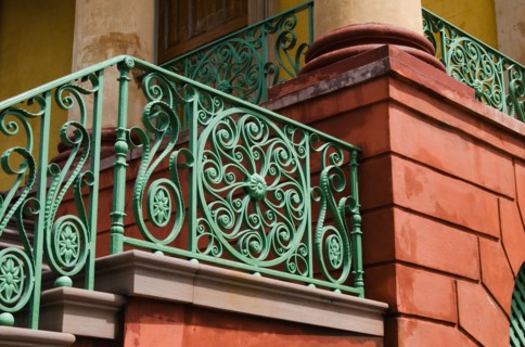 USA, South Carolina, Charleston, Green iron balustrade .
