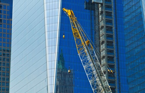 USA, New York, New York City, Lower Manhattan, Ground Zero, Freedom Tower construction site.