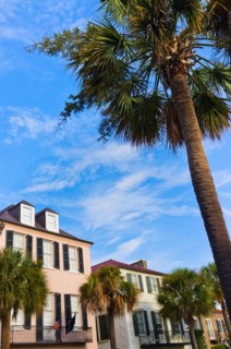 USA, South Carolina, Charleston, Rainbow Row, Bay Street, Houses in residential district.