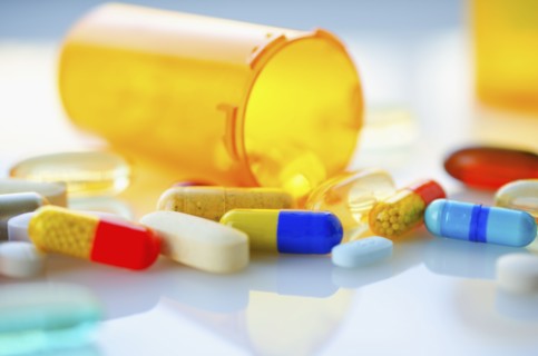 Colorful pills and capsules, studio shot.