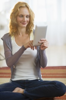 Woman using tablet pc.