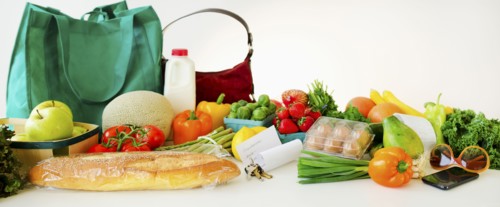 Assortment of groceries, studio shot.
