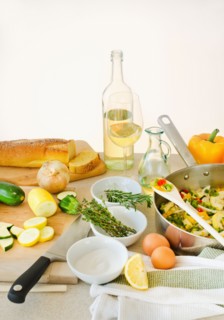 Ingredients and utensils, studio shot.