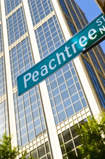 USA, Georgia, Atlanta, Low angle view of Peachtree Center.
