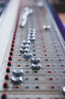 Control panel in recording studio. Photo : Jamie Grill
