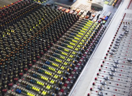Control panel in recording studio. Photo : Jamie Grill