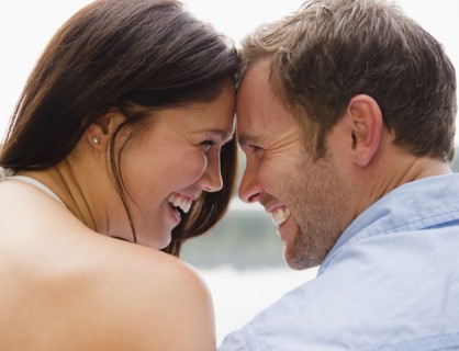 Roaring Brook Lake, Close up happy couple. Photo: Jamie Grill