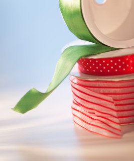Close-up of christmas ribbons. Photo : Daniel Grill