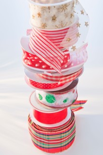 Close-up of christmas ribbons. Photo : Daniel Grill