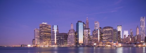 USA, New York State, New York City, City skyline at dusk. Photo: fotog