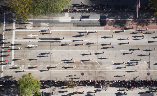 USA, New York City, New York City Marathon as seen from above. Photo : fotog