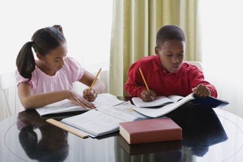 Brother and sister (10-13) doing homework. Photo : Rob Lewine