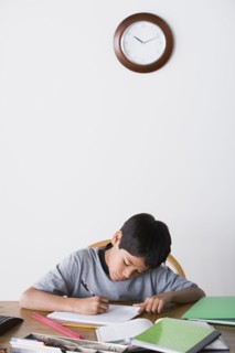 Boy (10-11) doing homework. Photo : Rob Lewine