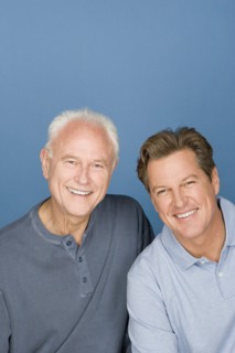Portrait of father with adult son. Photo: Rob Lewine