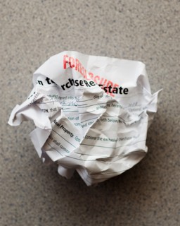 Studio shot of crumpled document.