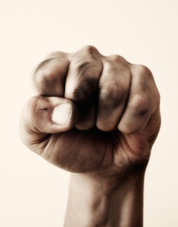 Close-up of fist, studio shot.