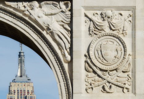 USA, New York State, New York City, Washington Square Arch and Empire State building.