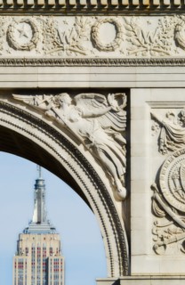 USA, New York State, New York City, Washington Square Arch and Empire State building.