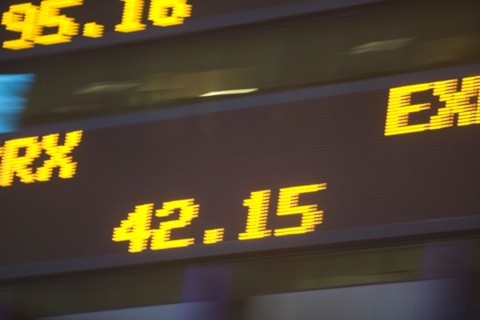 Usa, New York State, New York City, Times Square, Stock Quotron, close-up of Ticker Tape Machine.